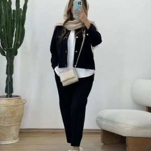 کت کراپ و شلوار زنانه بگ جنس کتان